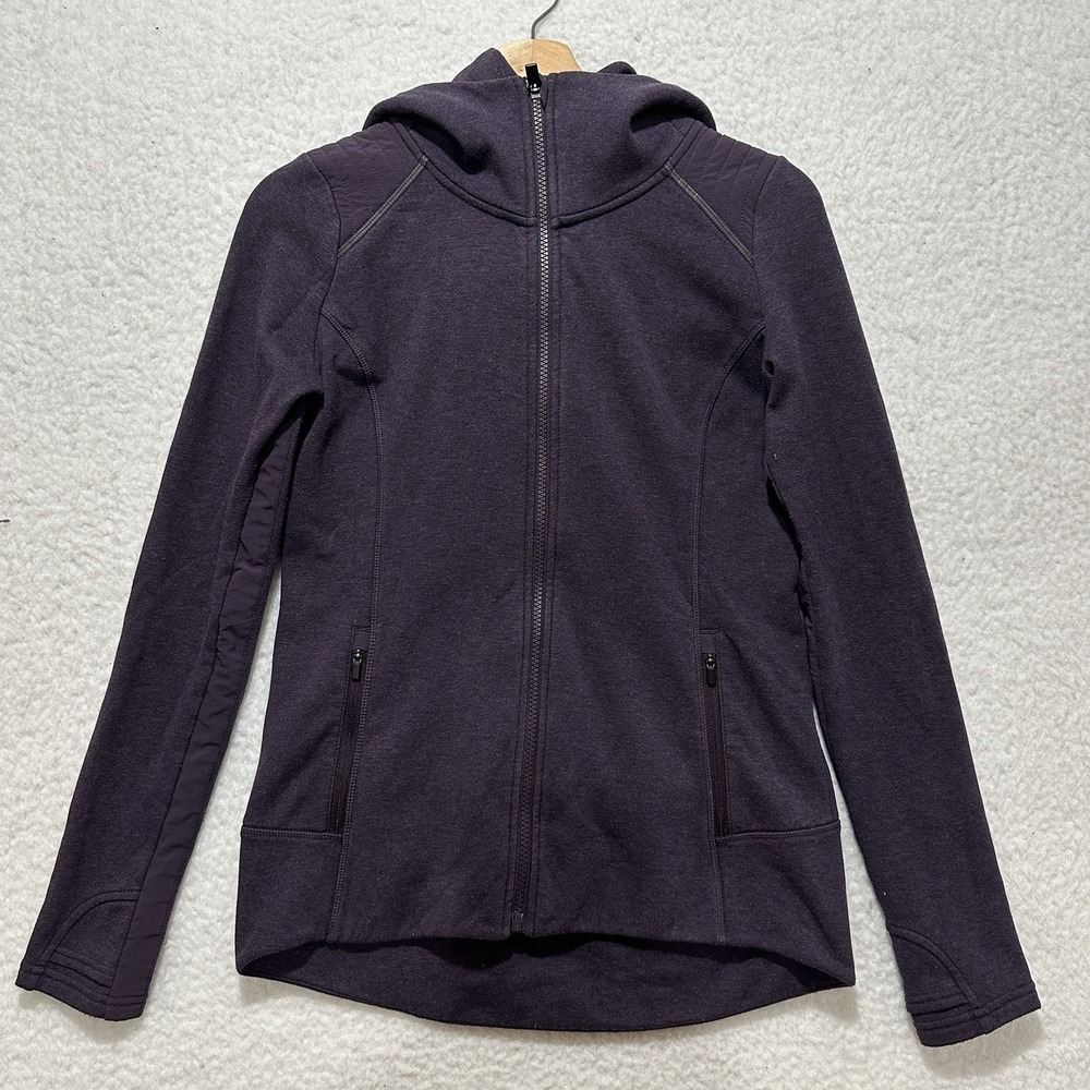 Athleta‎ Women's Hoodie Thumbhole Dark Purple Full Zip Front Pockets Size Small